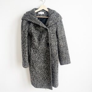 Calvin Klein Wool Blend Boucle Hooded Coat, Grey, 8